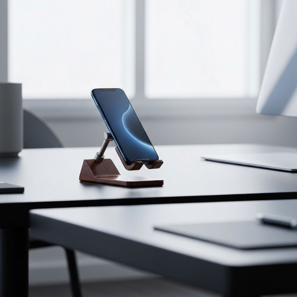 Phone stand on desk lifestyle shot